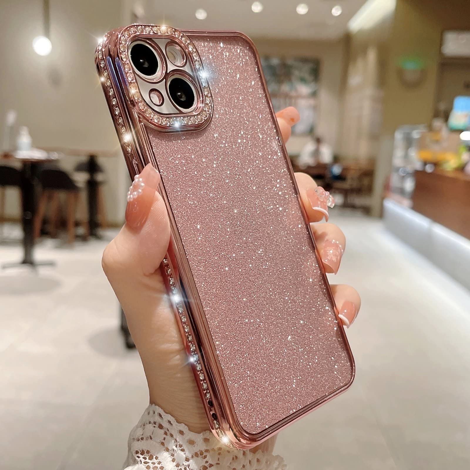 【数量限定】耐衝撃 韓国 ソフトラインストーンメッキバンパースパンコールカバー カメラ保護 かわいい-Pink-for 用の豪華なキラキラ輝くダイヤモンドケース15pro iPhone ケース pro 15 iPhone15 for p