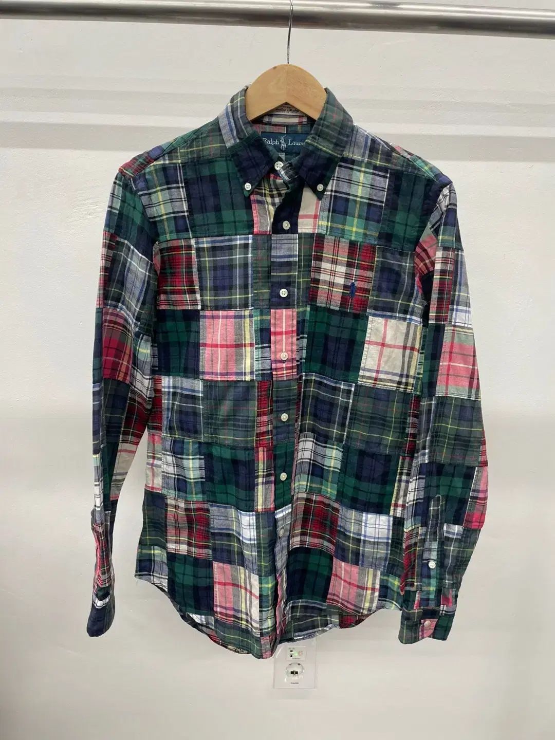 95 ポロ Ralph Lauren ラルフローレン マドラスチェック チェック パッチ ワーク シャツ