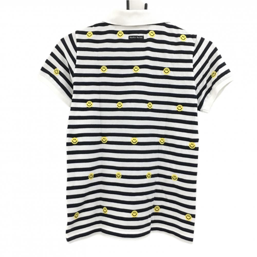 PEARLY GATESパーリーゲイツボーダーTシャツゴルフスマイルサイズ2 美品】パーリーゲイツ 半袖ポロシャツ 白×ダークネイビー