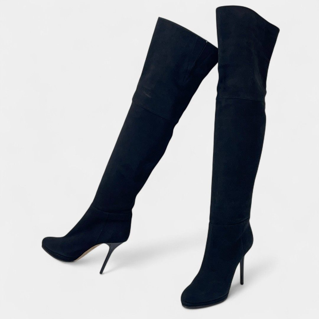 ジミーチュウ ニーハイブーツ ブラック スエード サイドゴア