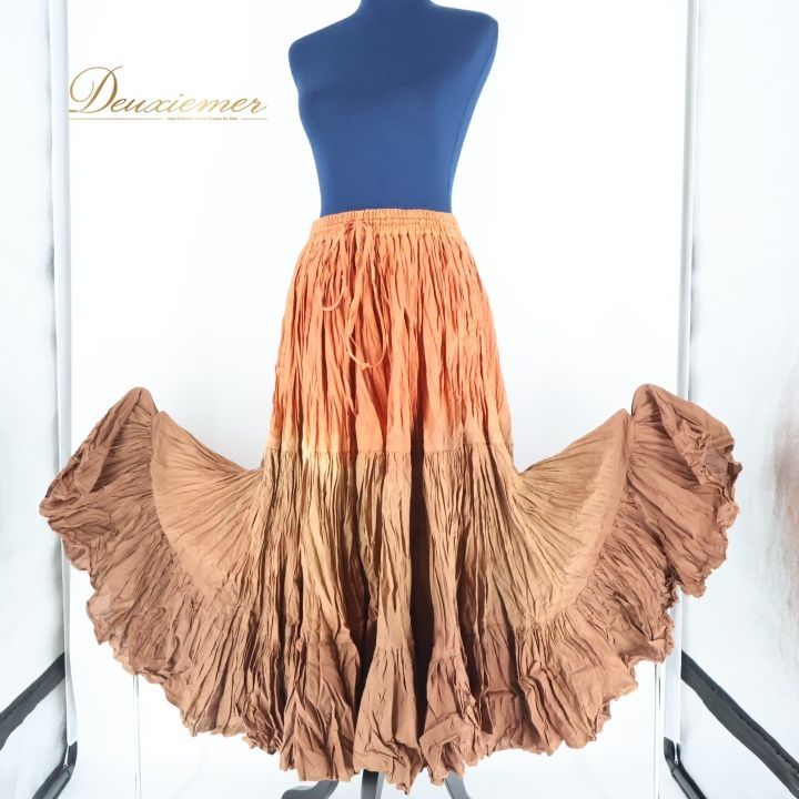 ベリーダンス 衣装 ジプシースカート 25ヤード ブラウン系 オレンジ系 ロング フリル 大きく広がる裾 茶色 コスチューム グラデーションカラー 大きい裾 ボリューム スカート おしゃれ ダンス衣装 フリルスカート かわいい カジュアル 踊りたい