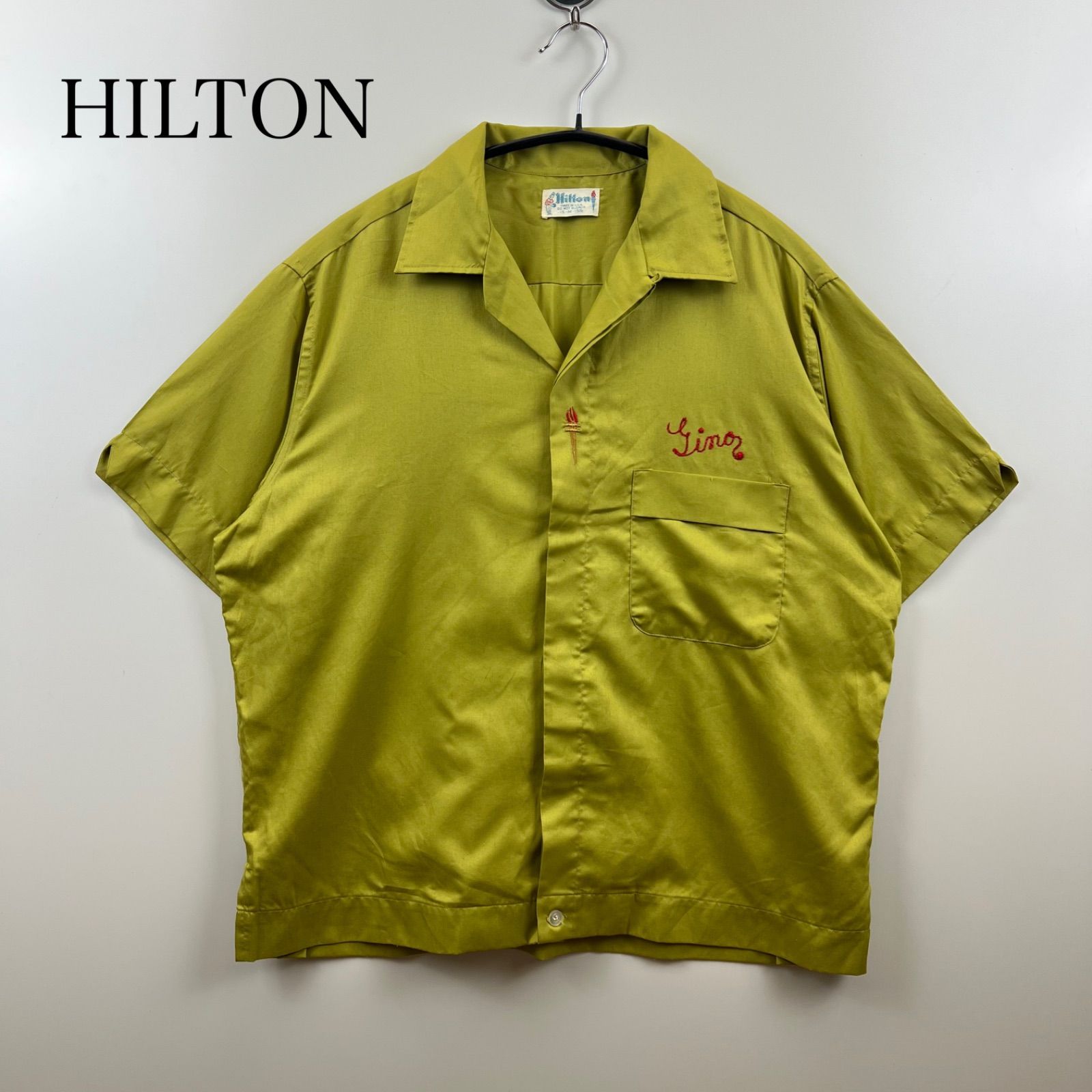 ヒルトン HILTON 70s ビンテージボウリングシャツ ブラック イエロー