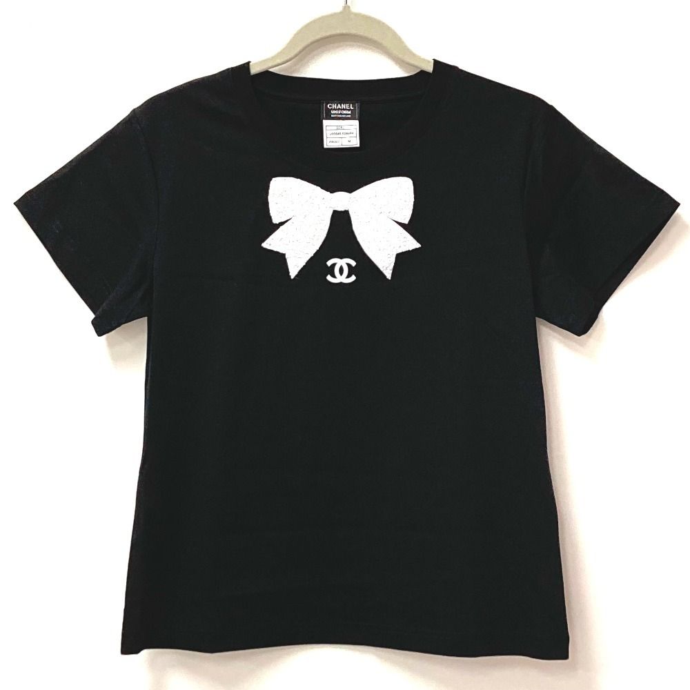 CHANEL シャネル 半袖Ｔシャツ りぼん リボン CC ココマーク ロゴ スパンコール コットン ブラック