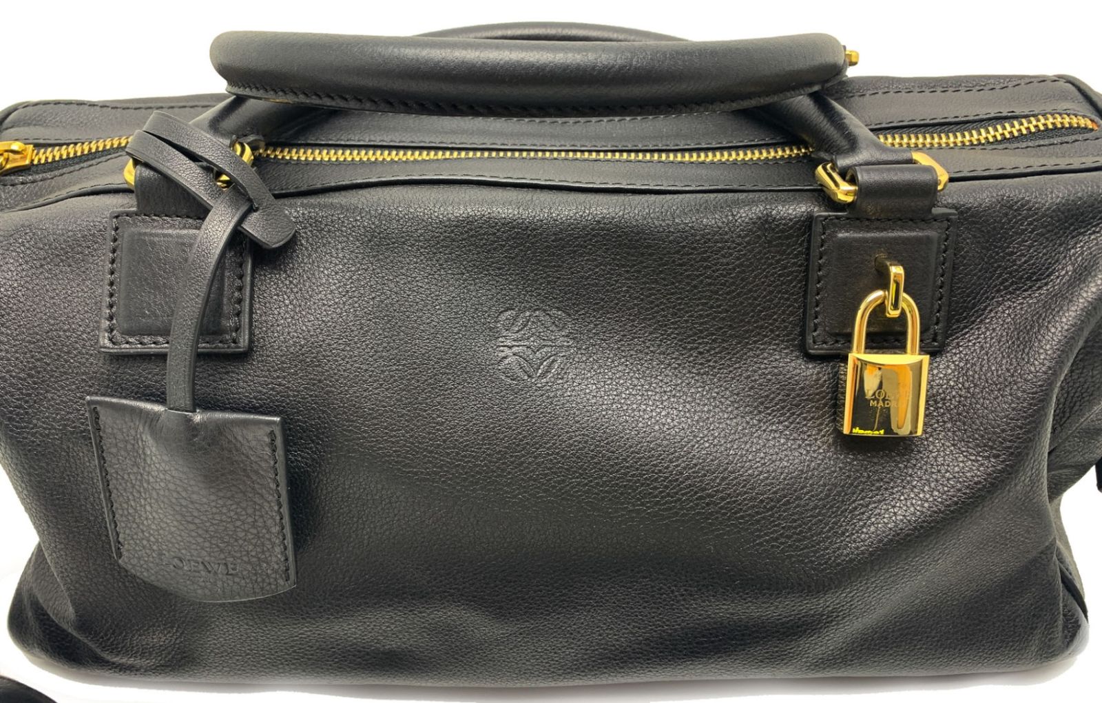 【美品】LOEWE アメ ボストン 2WAYハンドバッグ アナグラム ブラック LOEWE ロエベ 黒 ブラック アナグラム アメ ボストン型 2WAY
