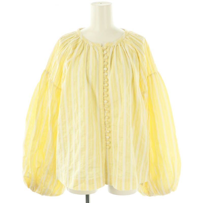 サラマリカ sara mallika Cotton Stripe Big Sleeve Top ブラウス ストライプ 長袖 イエロー |DF OS SH