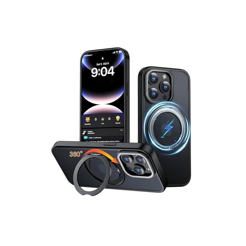 iPhone 15 Pro Max 用 ケース Magsafe対応 ワイヤレス充電 360回転スタンド 縦横両対応 Gunwon スマホケース iphone15 Pro Max 用 米軍規格 耐衝撃 半透明 マット感 マグセーフ 防指紋 リング マグネッ 0