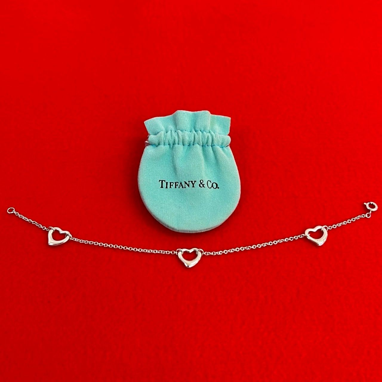 袋付き TIFFANY-Co. ティファニー トリプル オープンハート ブレスレット シルバー925 チェーン アクセサリー シルバー 07469