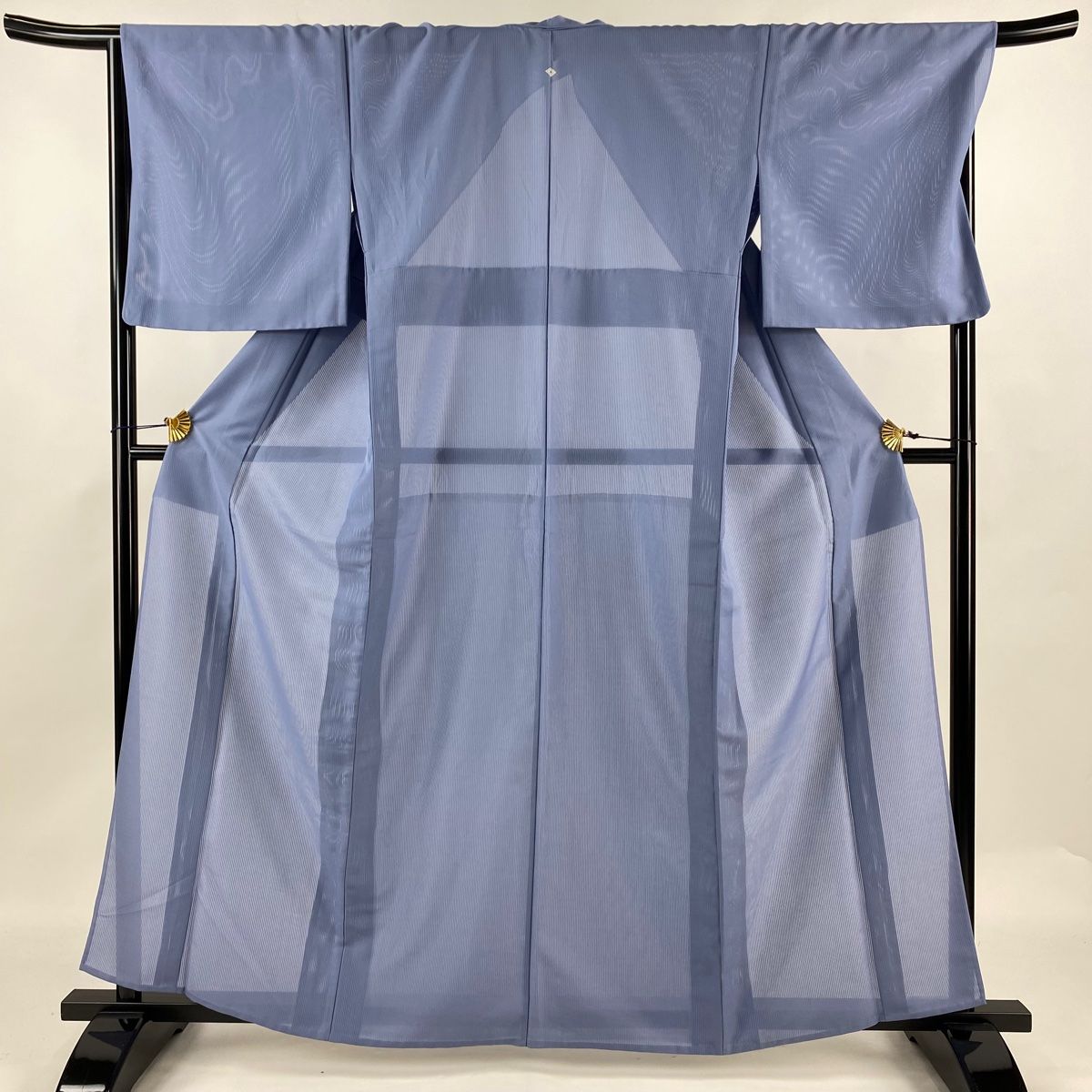 色無地 身丈159.5cm 裄丈70cm L 薄物 縦絽 青紫 正絹 秀品 一つ紋