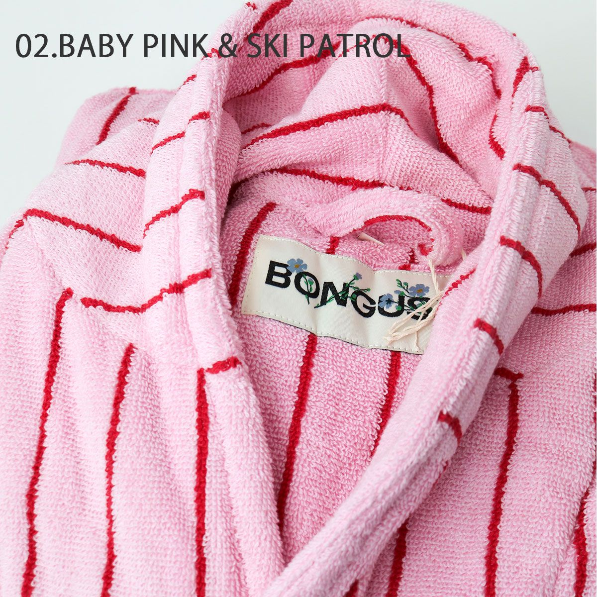 ■BONGUSTA バスローブ NARAM BATHROBE ストライプ Naram Bathrobe, baby pink & ski patrol