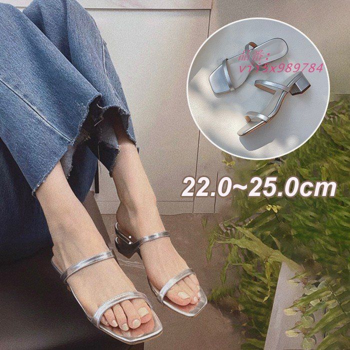 サンダル レディース ミュール ローヒール ヒール 4CM ダブルベルト 疲れない 夏 シルバー パーティー 痛くない vii5x989784