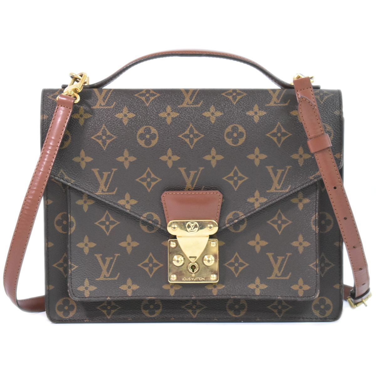 本物 ルイヴィトン LOUIS VUITTON LV モンソー モノグラム 2WAY ショルダーバッグ ハンドバッグ ポシェット ブラウン  M51185 ビトン バッグ ジェンダーレス ジェンダーフリー 中古 【フォロー割】