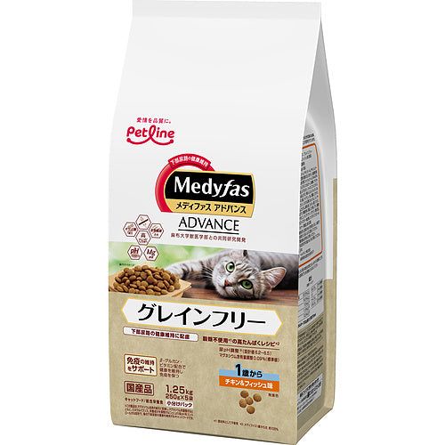 ペットライン メディファスアドバンス グレインフリー 1歳から チキン＆フィッシュ味 1.25㎏ 250g×5袋 ×12袋