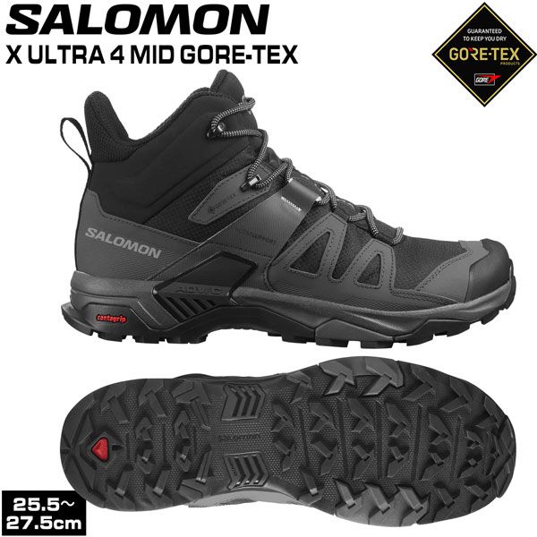 登山 トレッキング トレラン 24SS SALOMON サロモン X ULTRA 4 MID GTX エックスウルトラ4ミッドゴアテックス Black|Magnet|PearlBlue
