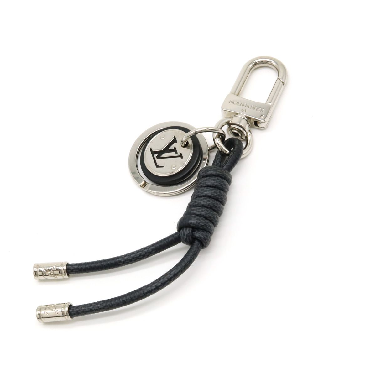 LOUIS VUITTON ルイ ヴィトン ダミエグラフィット キーホルダー レザーロープ キーチャーム バッグチャーム ブラック 黒 シルバー M67224