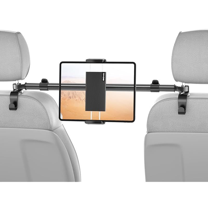 TRYONE タブレットホルダー 車載ホルダー ヘッドレスト ホルダー 後部座席用 伸縮アーム 長さ調整 タブレットスマホ両用車載ホルダー360回転可能 防振機能アルミニウム 可ヘッドレストマウン