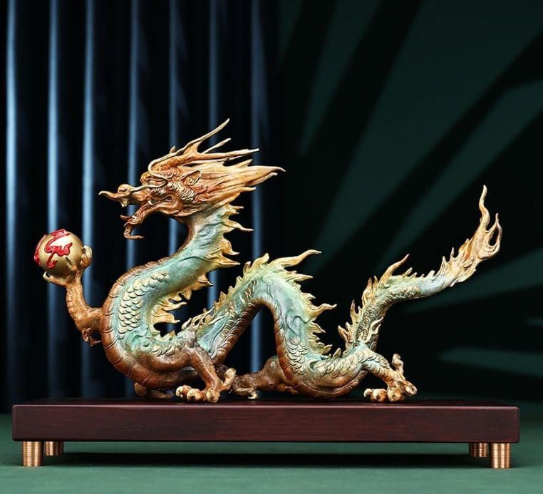 大開運 風水 龍の置物 縁起物 干支 31cm 伝統 銅器 少量生産品 金運アップ 置物 辰年 開運グッズ 魔除け 置物