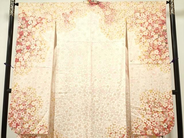 平和屋着物○紫綬褒章 巨匠『岩田専太郎』 振袖 駒刺繍 御所車草花文 金彩