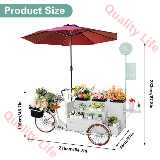屋外用フラワーディスプレイカート 傘付きフラワーベンダーキオスク