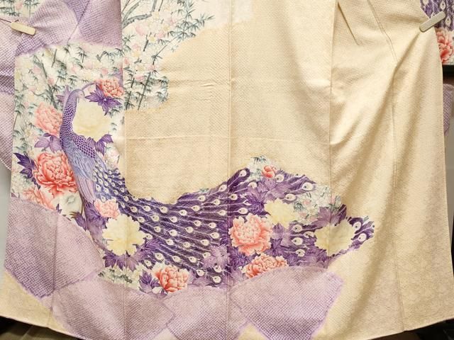 平和屋着物□豪華振袖 絞り 孔雀草花文 暈し染め 金彩 正絹 逸品