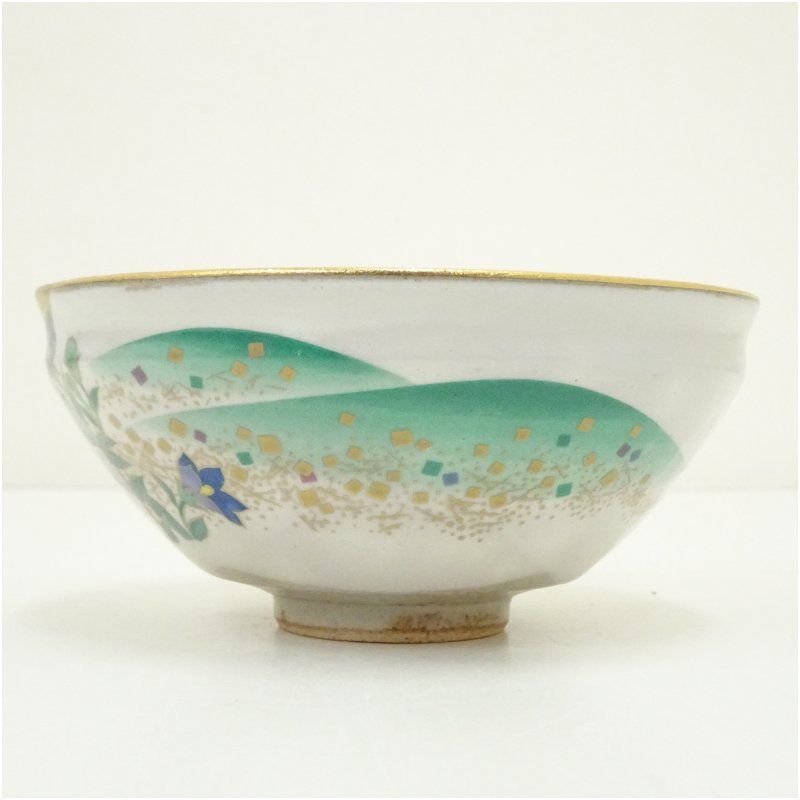 【桑野睦子】御所の花　十月 萩の花茶盌　京焼　金彩色絵 抹茶碗　茶道具　茶道 京焼 桑野睦子絵 御所の花 桔梗茶碗 茶道 抹茶 おしゃれ 抹茶