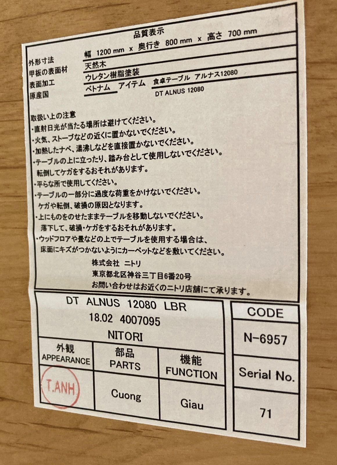 ニトリ ダイニングテーブル4点セット