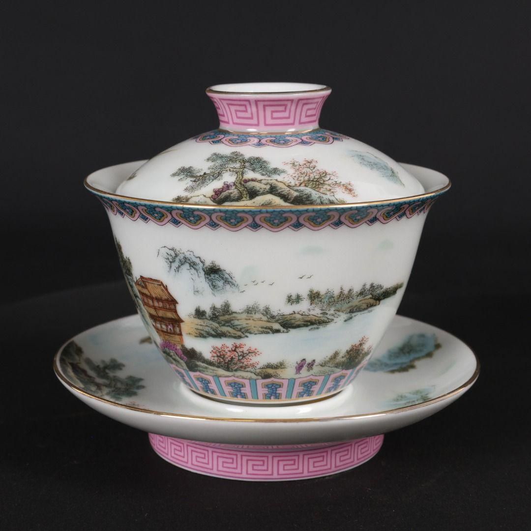 パステル緑海水竜紋蓋碗 中国茶器 景徳镇 蓋付き茶器 飲茶食器 煎茶具 未使用品 パステル色山水紋蓋碗 中国茶器 景徳鎮 蓋付き茶器 飲茶食器