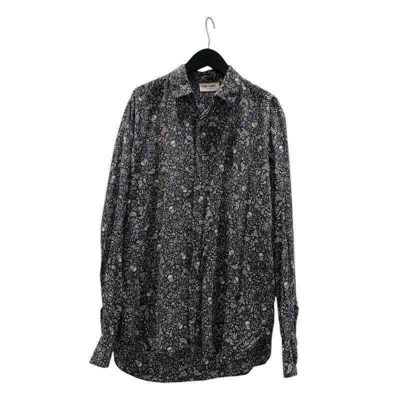 サンローラン SAINT LAURENT スカルプリント長袖シルクシャツ 564172 ブラック シルク メンズ 長袖シャツ