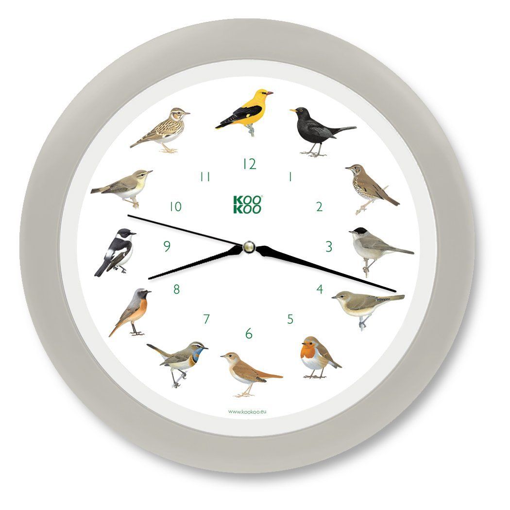 KOOKOO（クークー) Singvogel（ソングバード) スカイグレー 歌う壁掛け時計 癒される小鳥の声 贈り物に最適 お歳暮 インテリアコーディネーター 壁掛け時計 森の時計 癒される音
