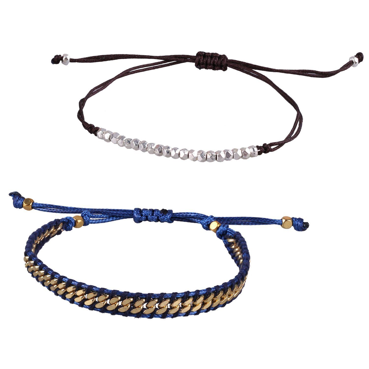 KELITCH 細いロープ ストリング 腕輪 バングル ホワイト ストーン ゴールドメッキ チェーン ブレスレット 2本セット