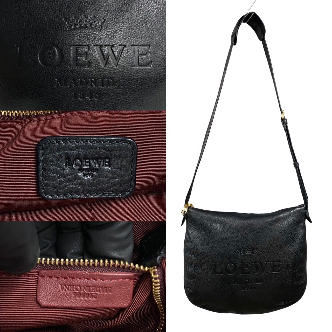 極 美品 希少品 LOEWE ロエベ ヘリテージ ロゴ 刻印 レザー 本革 ショルダーバッグ ポシェット サコッシュ ブラック 黒 レディース  14730 - メルカリ