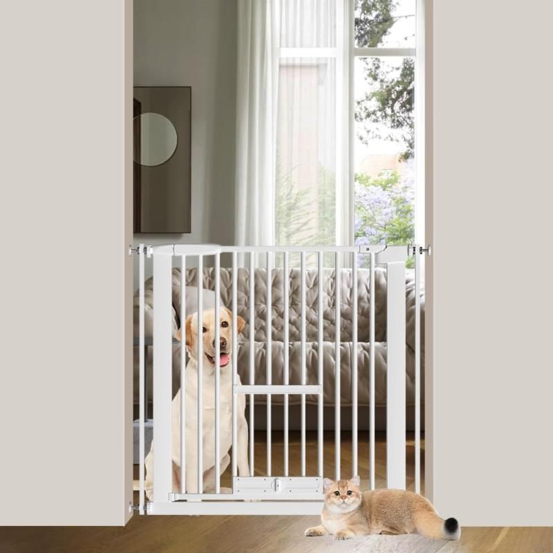Seogva ペットゲート 3.5cm柵間隔 ペットドア付き 高さ78cm ペットゲート 犬 猫 ゲート ブラック ホワイト 猫用ゲート 過密フレーム付き 猫 ゲート 犬すり抜け防止フェンス つっぱり