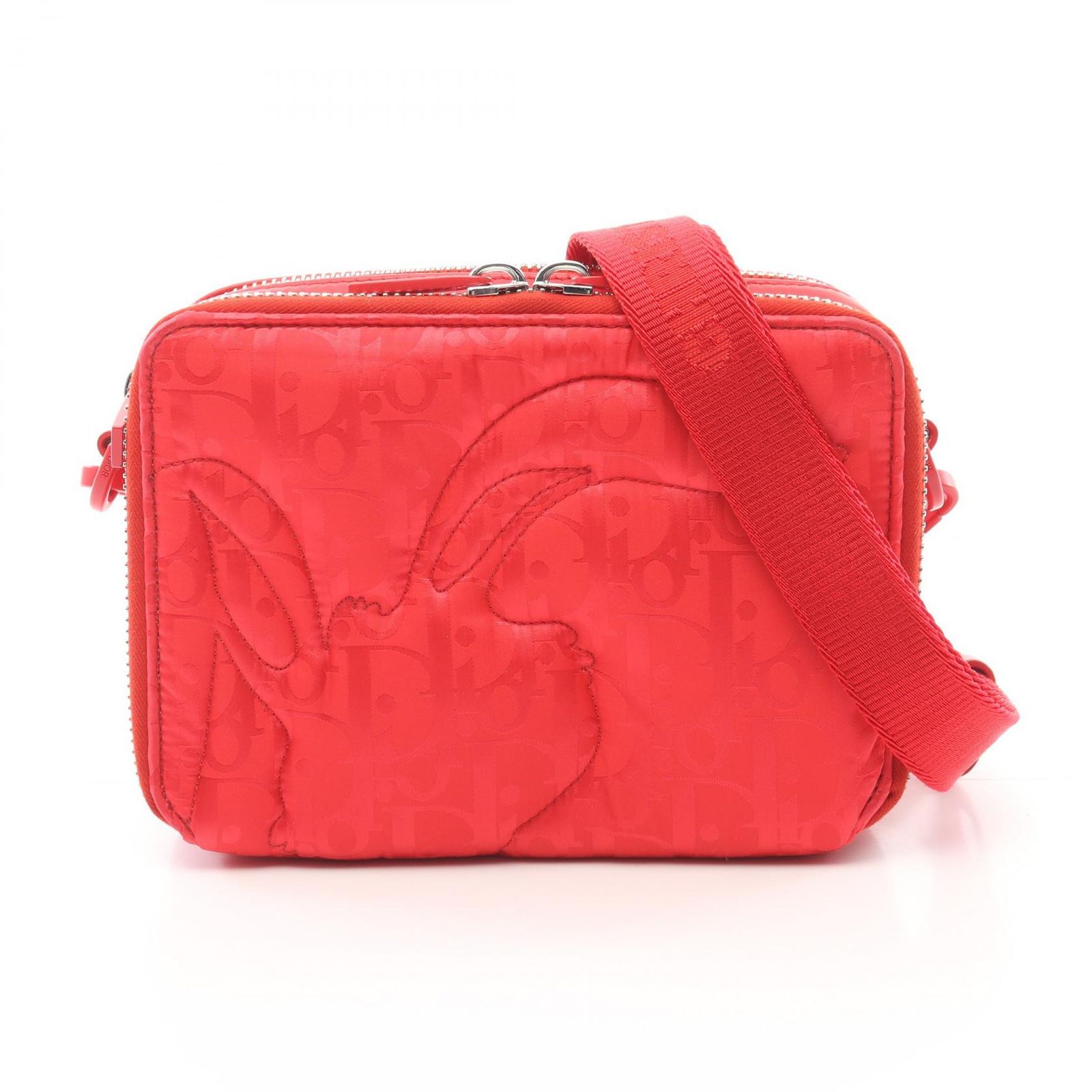 ディオール Dior ショルダーバッグ ChristianDior × ERL ミラージュ レッド ナイロン レザー ミラージュ キルティング ラビット ショルダーバッグ レディース Used A