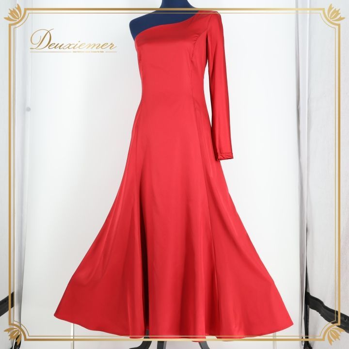 フラダンス 衣装 ワンピース ドレス レッド系 ブルーヘブンカンパニー フラ ダンス 赤 光沢 ワンショルダー 華やか シンプル 無地 BLUE HEAVEN COMPANY 上品 ハワイアン アロハ