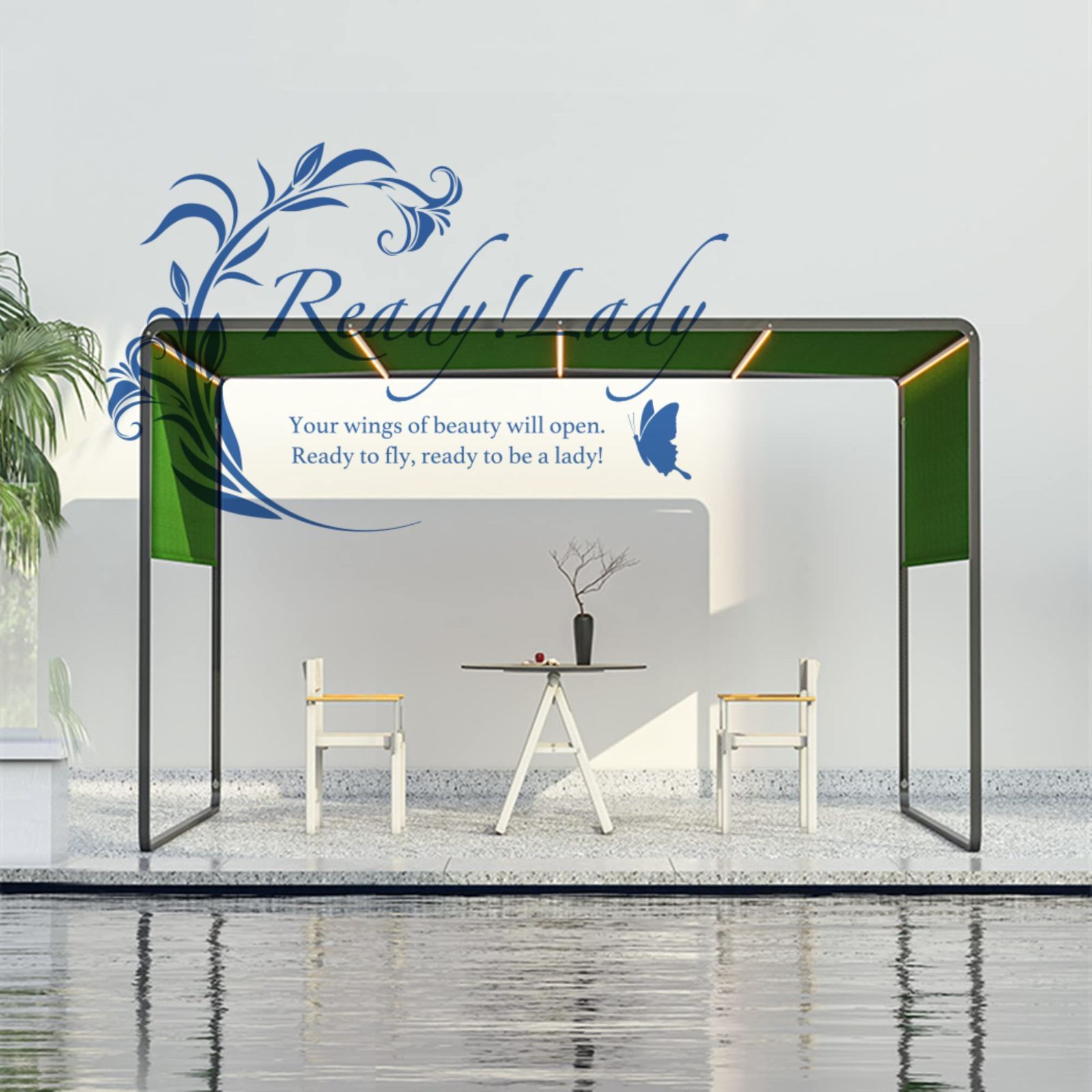 屋外用3mx3mパーゴラ アルミフレーム付きパティオガゼボ 防水トップキャノピー 1.6m高さ調節 なサイドキャノピー 裏庭サンシェルター グリーン