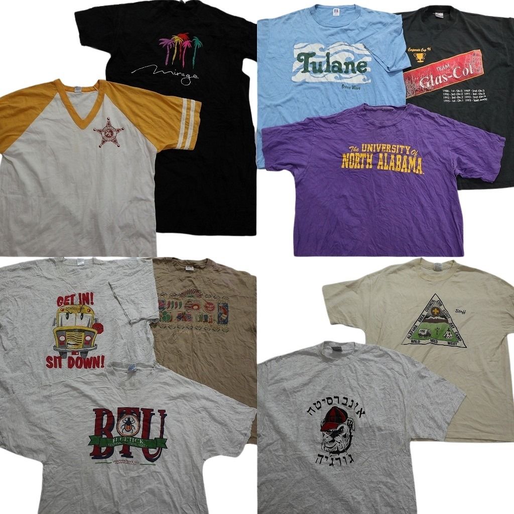 古着卸 ～90s シングル 半袖Tシャツ 10枚セット メンズ 2XL ラッセル ラグランＴ アニマル 古着 NA2405