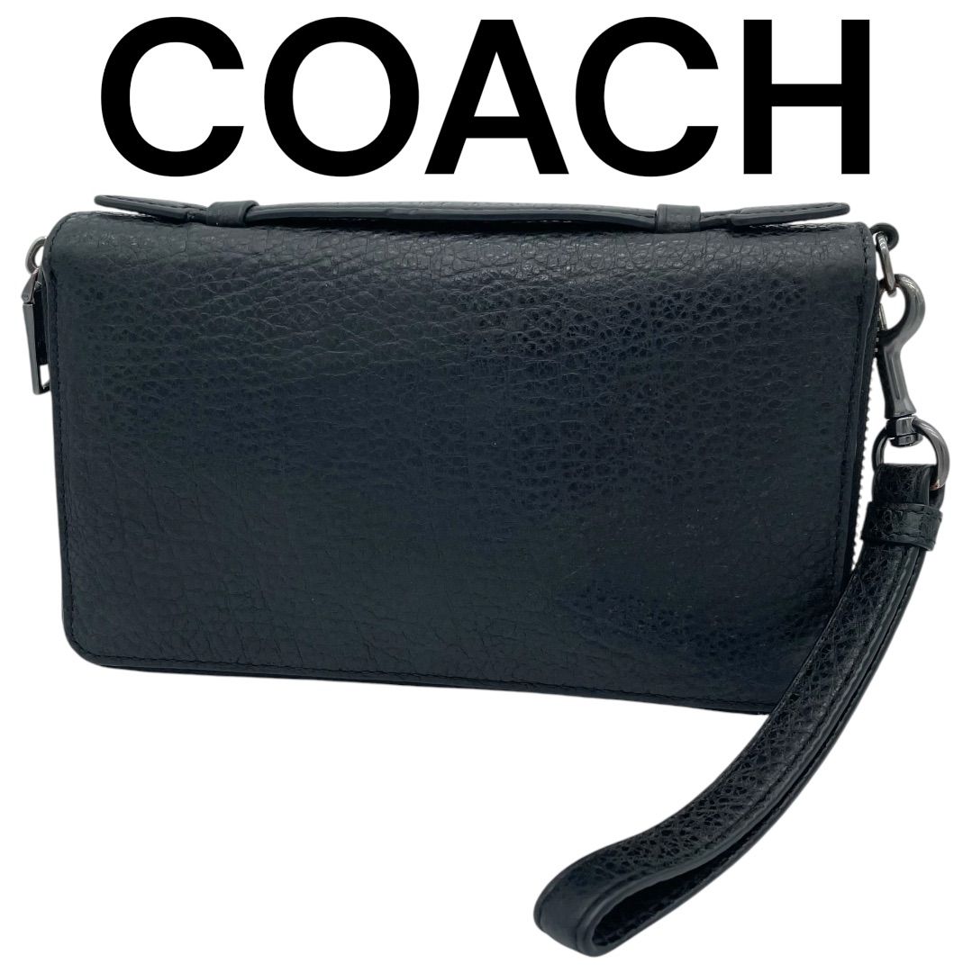 COACH コーチ オーガナイザー クラッチバッグ セカンドバッグ ダブルジップ レザー ストラップ F67624 ブラック 黒 鞄