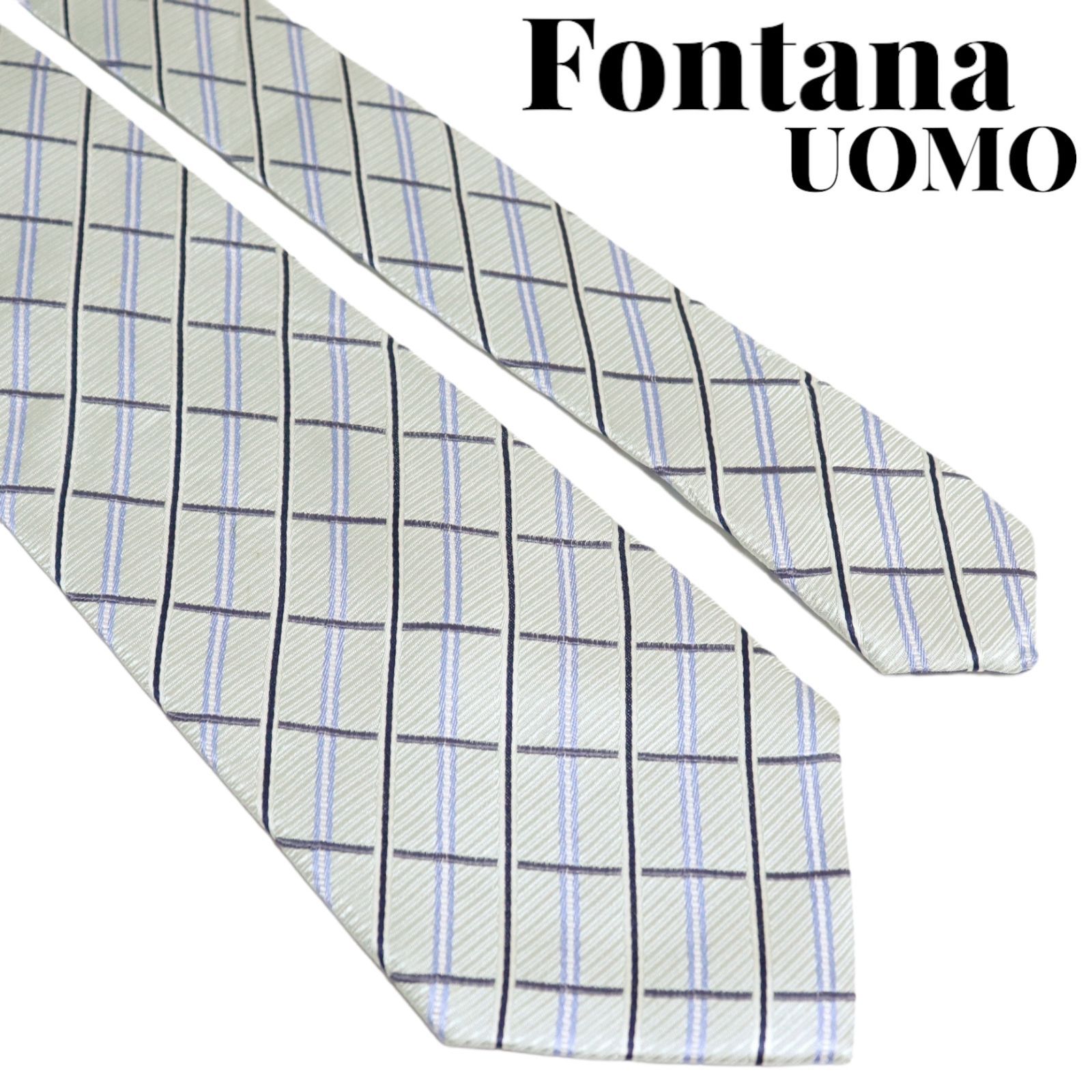 Fontana UOMO フォンターナウォモ 格子柄 チェック シルクネクタイ