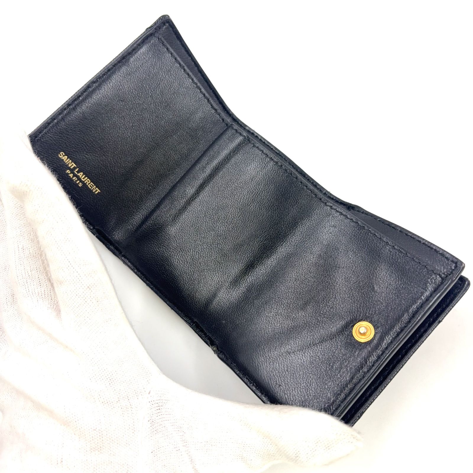 SAINT LAURENT PARIS 3つ折り カサンドラロゴ レザー ブラック