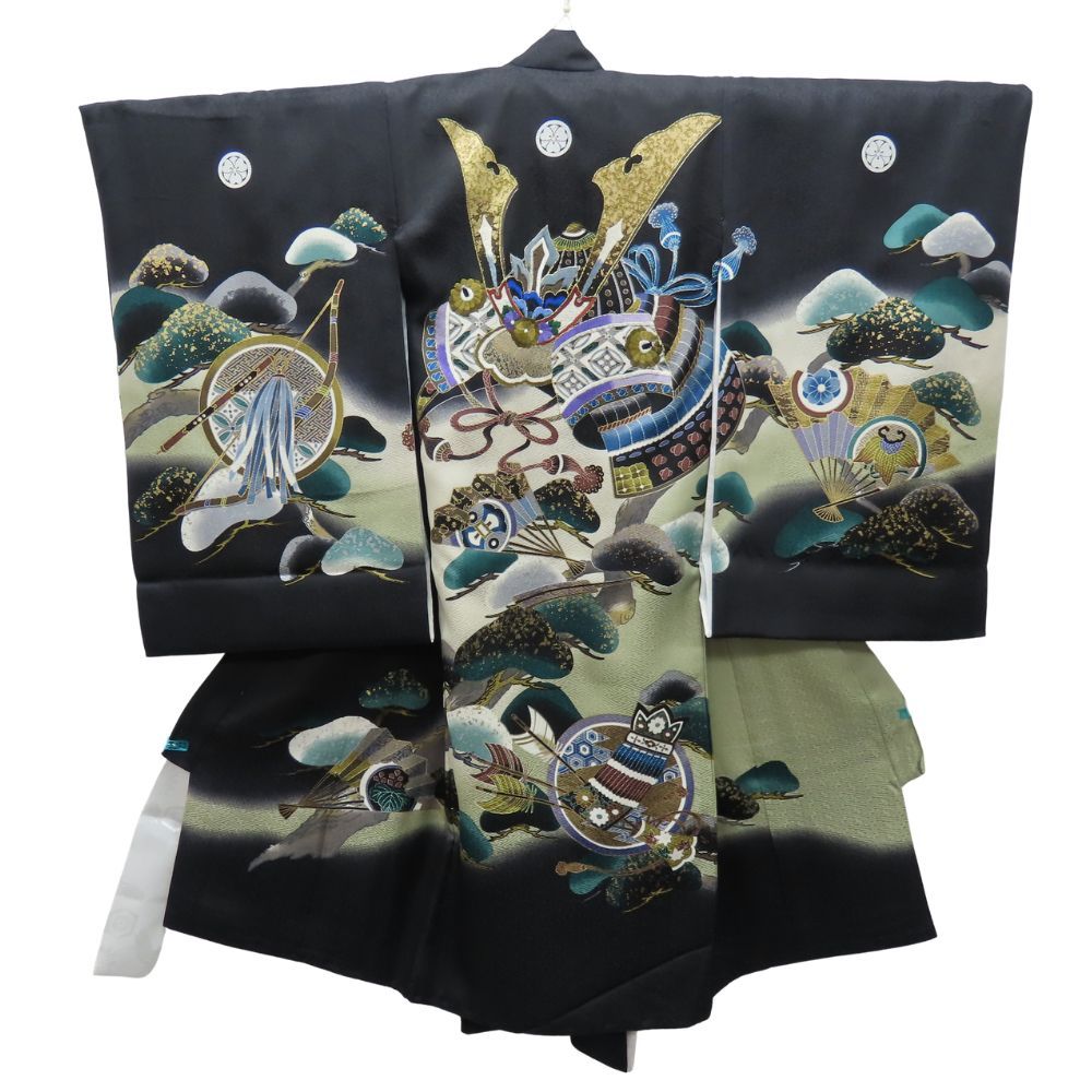 子供着物 襦袢付き 刺繍 ポリエステル ブラック マルチ 男の子 祝い着 お宮参り 和装 呉服 和服 きもの