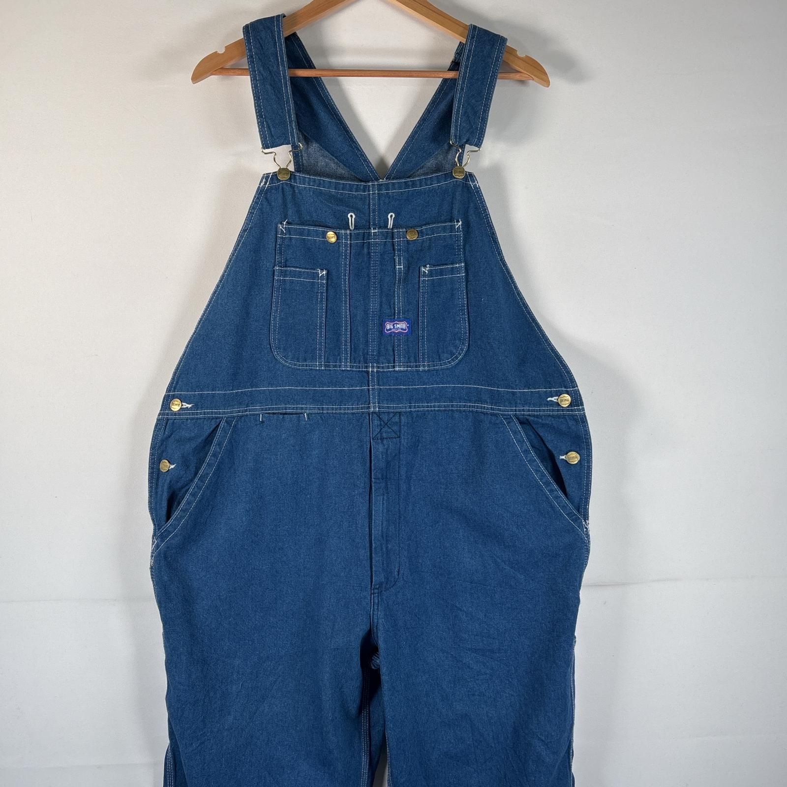 古着 ビッグスミス Big Smith オーバーオール デニム デッドストック タグ付き ワーク ワンポイントロゴ ペインター 大きいサイズ w40 L30  ブルー系 メンズ