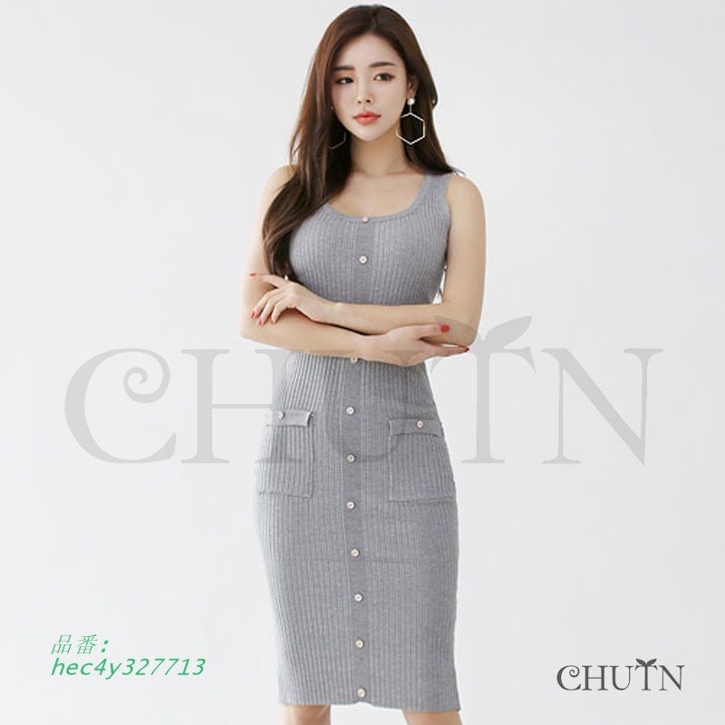 SinceThenキュート 上品 ノースリーブ ショートワンピース CHUTNタイトワンピースミニ タイトワンピース夏 韓国風 ニット