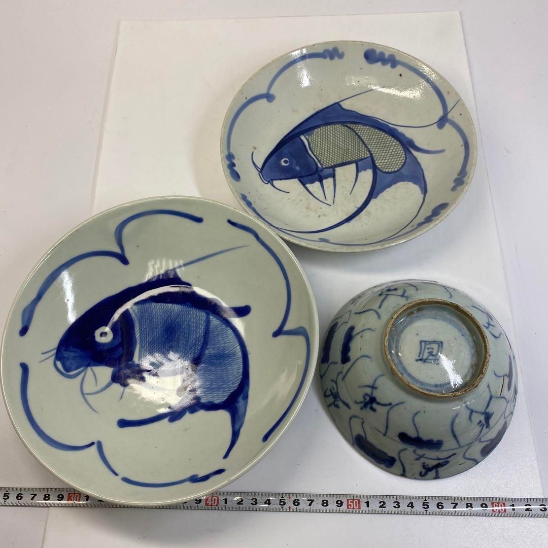 中国民国時代　魚図鉢等3点　東さ6-0805① 中国民国時代 魚図鉢等3点 東さ6-0805①
