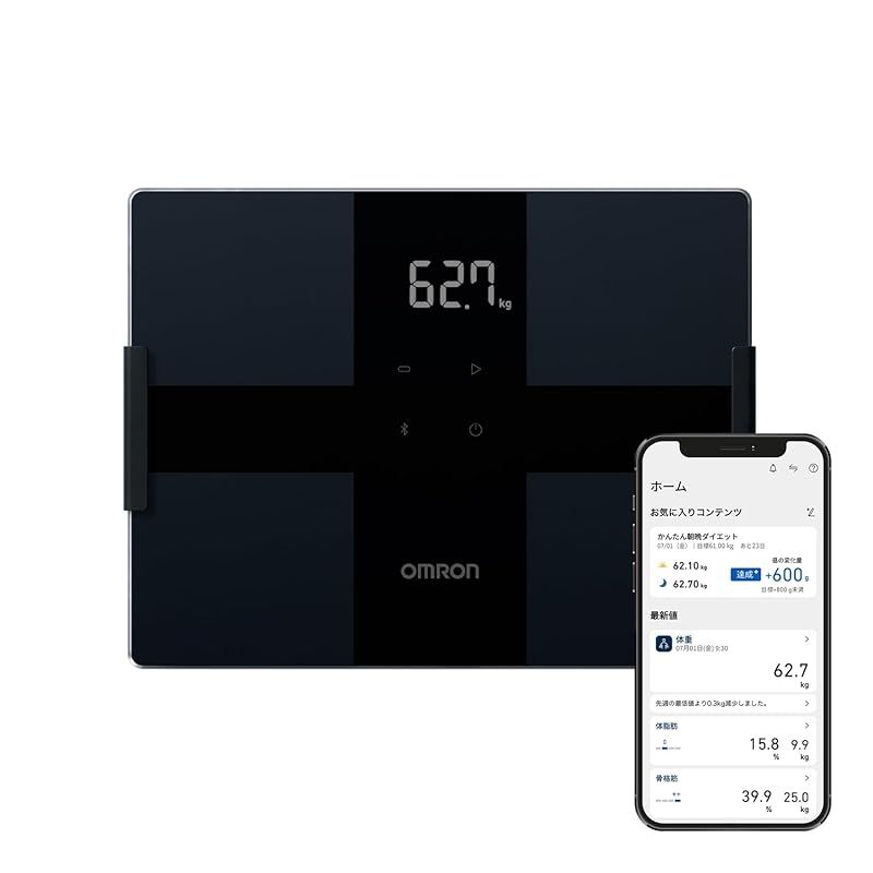 オムロン 体重 体組成計 カラダスキャン ブラック KRD-503T-BK スマホ連動 データ自動転送 自動認識 乗るだけで測定開始 内臓脂肪レベル 体脂肪率 BMI 骨格筋率 1