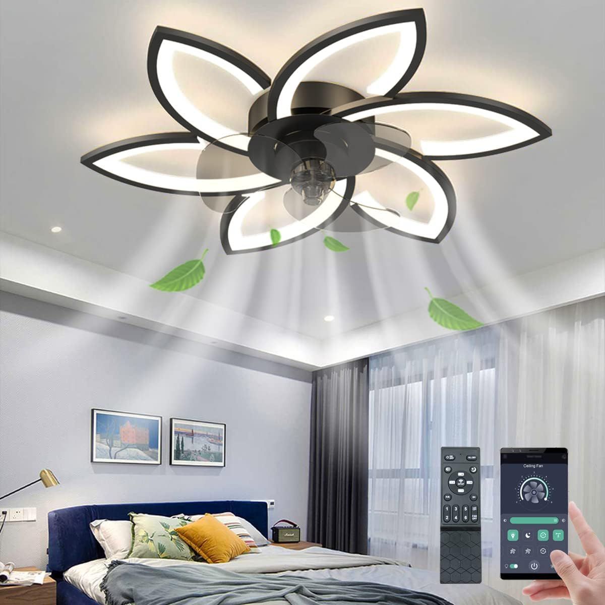 数量 シーリングライト 花の形のデザインファン リモコンタイマー付き LED 静か モダン 照明付き シーリングファン 寝室用 リモコン|説明書付 空気循環 天井照明 和室 寝室 省エネ 節電 タイマー機能 ファン正逆回転 DCモーター天井扇 調色|調光