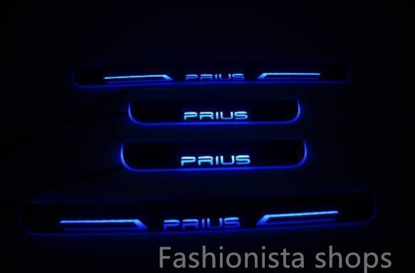 プリウス スカッフプレート 流れる PRIUS LED 青 ブルー 光る イルミネーション 連動 鏡面 シーケンシャル 4ピースshbcp63