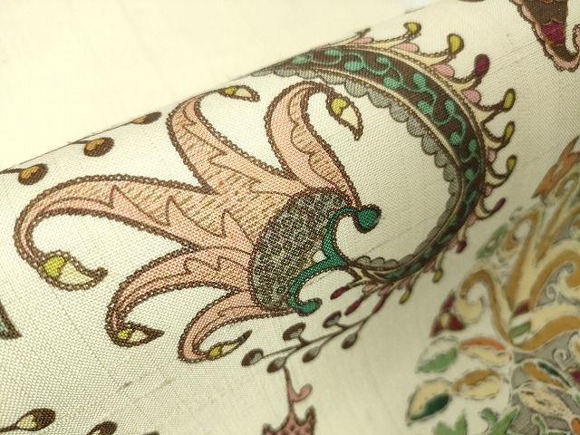 平和屋本店■極上　染織の名門　しょうざん  生紬　九寸開き名古屋帯　更紗花鳥文　証紙付き　逸品　未使用　DZAA2169kh4 平和屋本店□極上 染織の名門 しょうざん 生紬 九寸開き名古屋帯 更紗