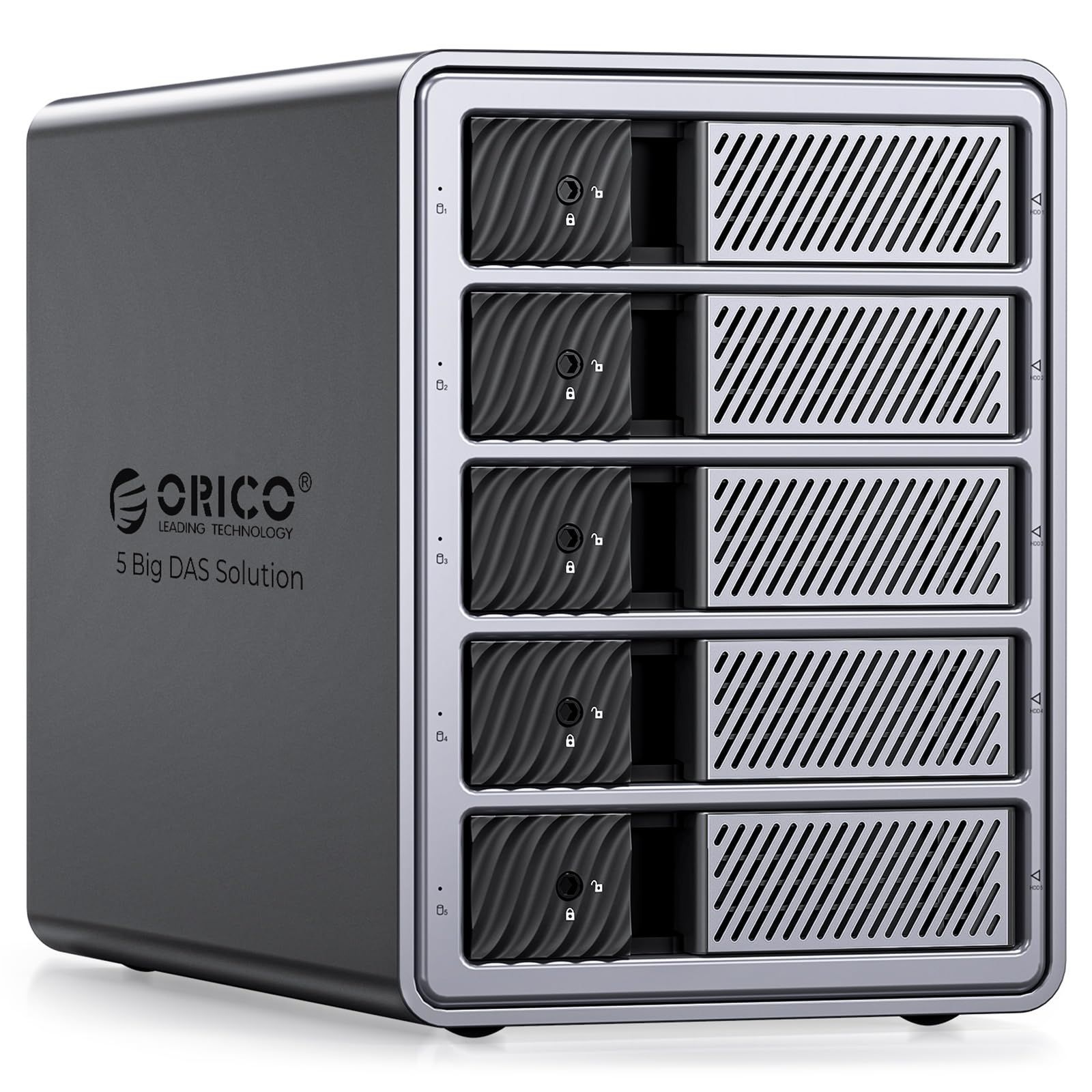 人気商品 5台 HDDケース 40Gbps出力 ハブ拡張機能付き 3.5インチ HDD ケース デイジーフェイス機能付き 最大330TB USB C DPシングル8K|デュアル4K ORICO 150Ｗ内蔵式電源 冷却ファン搭載 アルミ製 HDD 外付けケー
