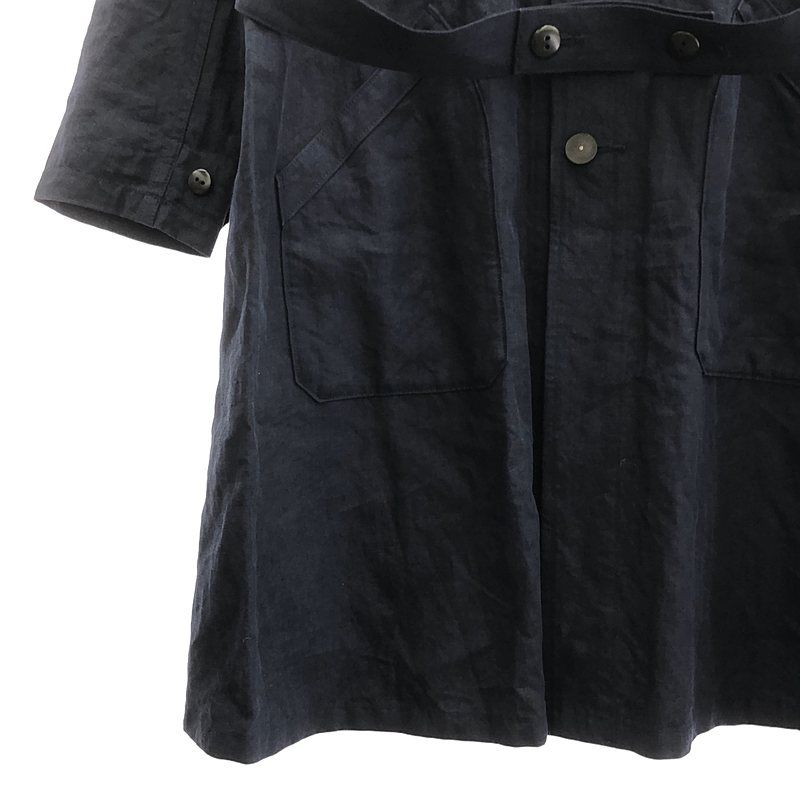 美品ナイジェルケーボンノーカラーリネンコート ネイビーワンピース