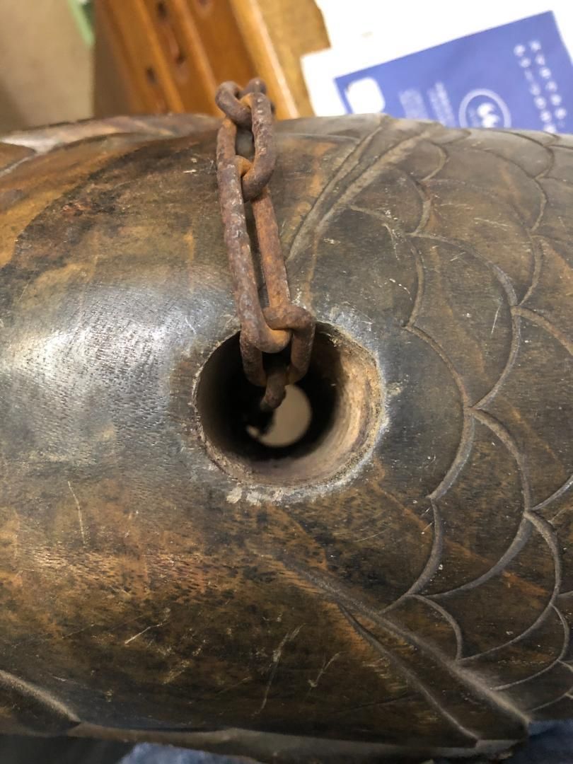 アンティーク 自在鉤 木彫 囲炉裏 魚横木 インテリア 特大 ＃699