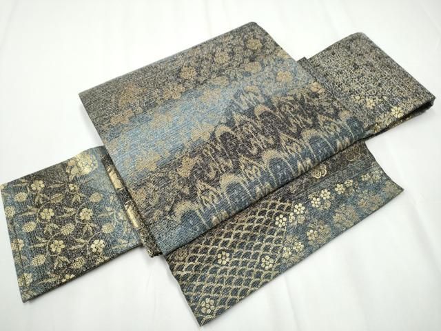 平和屋着物●ワンタッチつけ帯 撚り金紬 草花文 金糸 正絹 CAAY2656hy